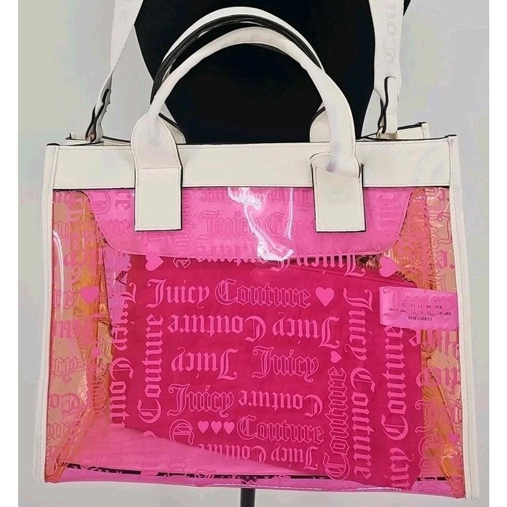 Juicy Couture Large Beach Tote Juicy Heart Pink Crossbody Bag w‎ Pink Pouch